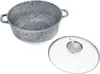A speckled gray pot with two handles and a clear glass lid with a silver handle are shown on a white background. Voir les images du produit