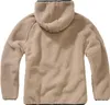 The back view of a beige fleece jacket with a hood. Produktbild-Vorschau