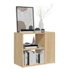 A wooden side table with books and decorative items on and inside it, set against a white background. Podgląd zdjęcia produktu