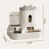 A white and gray automatic pet feeder and water dispenser is shown against a light gray background. Dimensions are indicated by arrows and text. Produktbild-Vorschau
