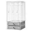 A clear acrylic jewelry organizer box with two gray drawers. Voir les images du produit