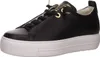 A black leather sneaker with a white platform sole is shown from the side. Voir les images du produit