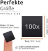 A close-up of a small black square magnet on a fingertip, with text and diagrams indicating its size and features. Náhled obrázku produktu