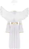 A white angel costume with gold trim, including wings and a halo, laid out flat against a white background. Podgląd zdjęcia produktu