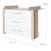 A white and wood-grain changing table with three drawers, shown with dimensions indicated by dashed lines and text. Anteprima dell’immagine prodotto
