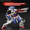 A detailed 3D render of a Gundam robot in a dynamic pose against a dark background, with promotional text overlay. Produktbild-Vorschau