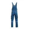 A back view of blue denim overalls on a white background. Náhled obrázku produktu
