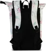The back view of a roll-top backpack with a floral print. Náhľad obrázku produktu