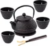 A tea set consisting of a teapot and four cups, displayed on a white background. Podgląd zdjęcia produktu