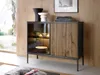 A modern sideboard with a glass door and a slatted wooden door, displayed in a well-lit room with wooden walls and a large window. Anteprima dell’immagine prodotto