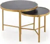 A set of two nesting coffee tables with black marble tops and gold metal frames, shown against a white background. Podgląd zdjęcia produktu