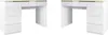 Two white desks with drawers and gold trim are shown against a white background. Produktbild-Vorschau