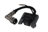 A close-up shot of a black and silver ignition coil with a spark plug wire, isolated on a white background. Produktbild-Vorschau