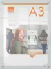 A promotional image for a Nobo A3 acrylic poster frame, featuring people in a modern office or public space setting. Náhľad obrázku produktu