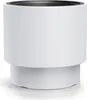 A white cylindrical planter pot with a black rim. Voir les images du produit