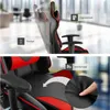 A split image showing a gaming chair with close-ups and feature callouts. Produktbild-Vorschau