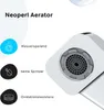 A close-up marketing image of a faucet aerator with feature callouts. Produktbild-Vorschau
