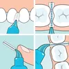 A collage of four illustrations showing how to use interdental brushes to clean between teeth. Produktbild-Vorschau
