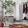 A modern interior scene with a plant, mirror, clothing rack, and rug. Produktbild-Vorschau