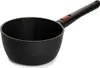 A black saucepan with a black handle and a red accent on the handle, isolated on a white background. Produktbild-Vorschau