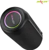 A black portable speaker with a colorful light ring on top. Produktbild-Vorschau