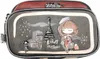 A close-up view of a decorative cosmetic bag with a Paris-themed illustration. Anteprima dell’immagine prodotto