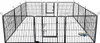 A black metal dog playpen with multiple panels and a door, set up on a white background. Two pet bowls are visible inside the playpen. Produktbild-Vorschau