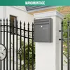 A mailbox mounted on a pillar next to a black metal fence. Produktbild-Vorschau