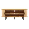A front view of a wooden media console with black legs. Náhľad obrázku produktu