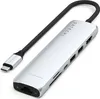 A silver Satechi USB-C multi-port adapter with a black braided cable and USB-C connector, shown on a white background. Náhled obrázku produktu