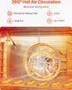 Inside view of a food dehydrator with chicken legs on a rack and a diagram illustrating hot air circulation. Podgląd zdjęcia produktu