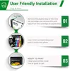 An infographic illustrating the user-friendly installation of printer ink cartridges. Produktbild-Vorschau