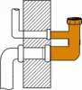 Diagram showing plumbing connections through a wall, with an orange pipe fitting highlighted. Anteprima dell’immagine prodotto