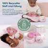 A collage of images showing a pink plush turtle toy with a baby and a child. Podgląd zdjęcia produktu