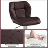 A collage showing a brown bar stool and close-ups of its material and cushioning. Produktbild-Vorschau