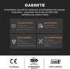 Marketing image detailing warranty, certification, and technical support for a product, with logos at the bottom. Podgląd zdjęcia produktu