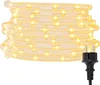 A coiled rope light with warm white LEDs and a black power plug. Produktbild-Vorschau