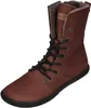 A single brown leather boot with black laces and fur lining, presented against a white background. Produktbild-Vorschau