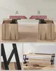 A collage showing different angles and features of a wooden desk with a lift-top feature. Produktbild-Vorschau