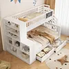 A white bunk bed with storage shelves and drawers, set up in a child's room. Anteprima dell’immagine prodotto