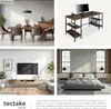 Collage of four different room settings featuring tectake furniture, including a dining room, a home office setup with a desk, a living room with a TV console, and a bedroom. Náhled obrázku produktu