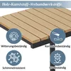 Close-up of a wooden table surface with icons and text describing its features. Produktbild-Vorschau