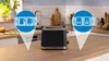 A toaster is placed on a kitchen counter, with two circular overlays highlighting different appliance icons. Voir les images du produit