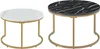 Two round coffee tables with marble-look tops and gold metal frames are shown against a white background. Produktbild-Vorschau