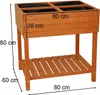 A wooden raised garden bed with dimensions labeled. Voir les images du produit