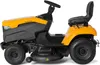 A side view of a yellow and gray riding lawn mower. Produktbild-Vorschau
