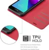 A close-up view of a red phone case with a phone inside, showing its features. Produktbild-Vorschau