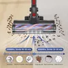 A cordless vacuum cleaner head is shown hovering over a floor and carpet, with diagrams illustrating suction power and types of debris it can pick up. Voir les images du produit
