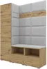 A corner hallway furniture set with a tall cabinet, a bench with storage, and padded wall panels with coat hooks. Produktbild-Vorschau