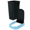 A black trash can with a blue base and lid, shown disassembled against a white background. Produktbild-Vorschau